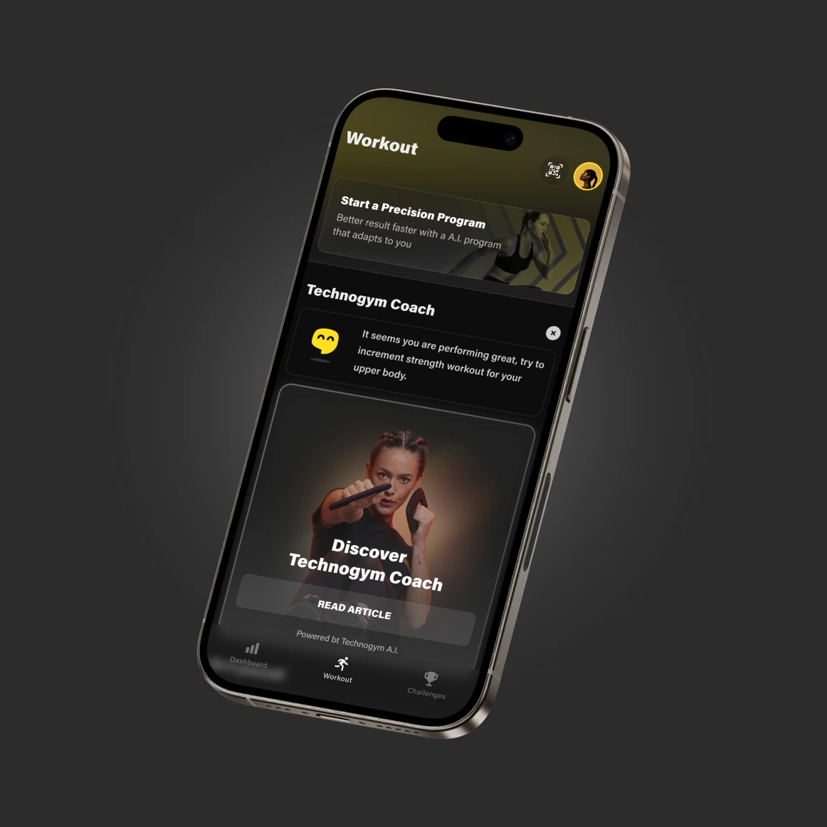 Technogym alkalmazás edzéskövető felülete okostelefonon