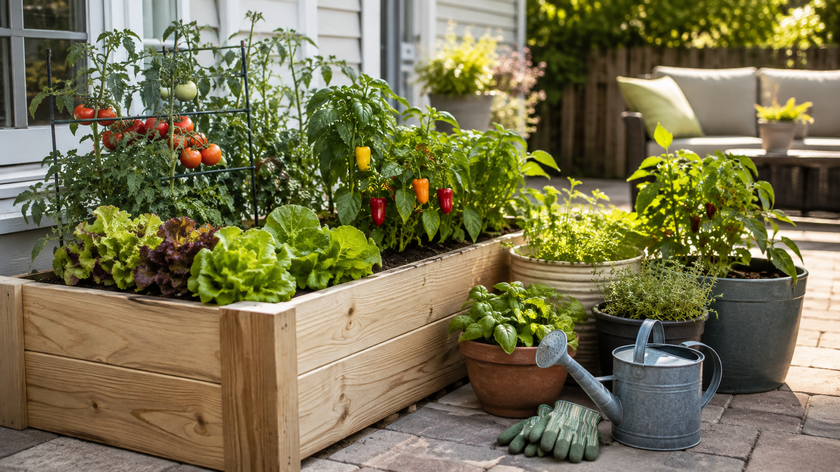 Small raised bed and container garden for beginner homesteading