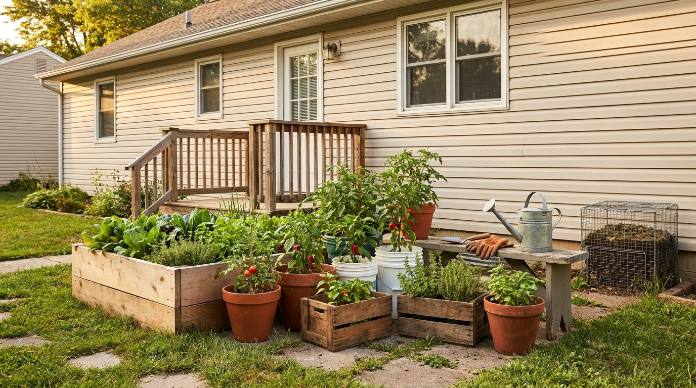 Low-cost beginner homesteading in a suburban backyard