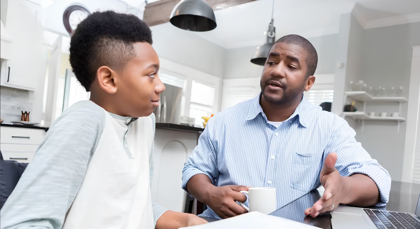 Father talking to his son about AI
