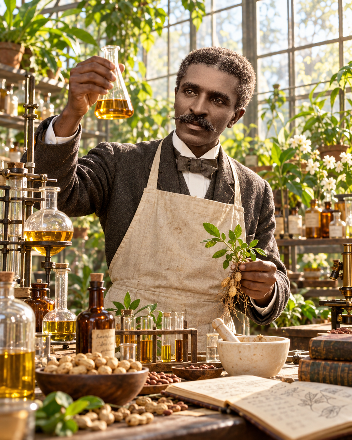 George Washington Carver in his lab