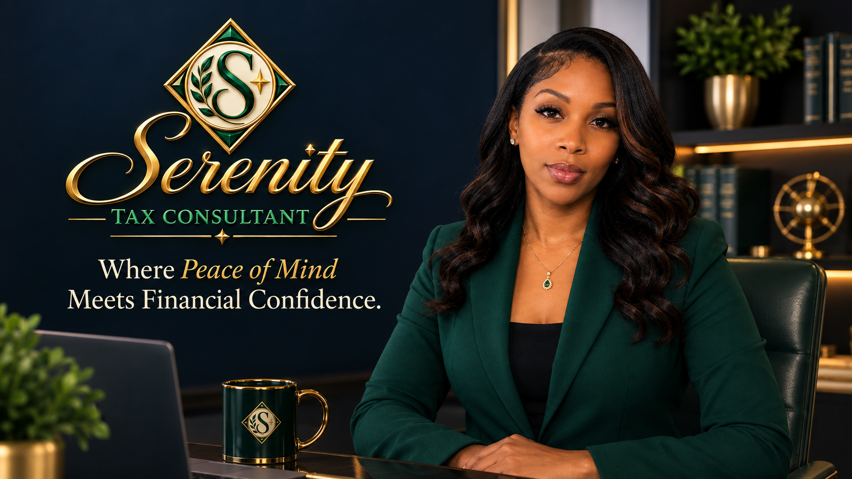 Shalyn Pierce, founder of Serenity Tax Consultant, seated in her office
