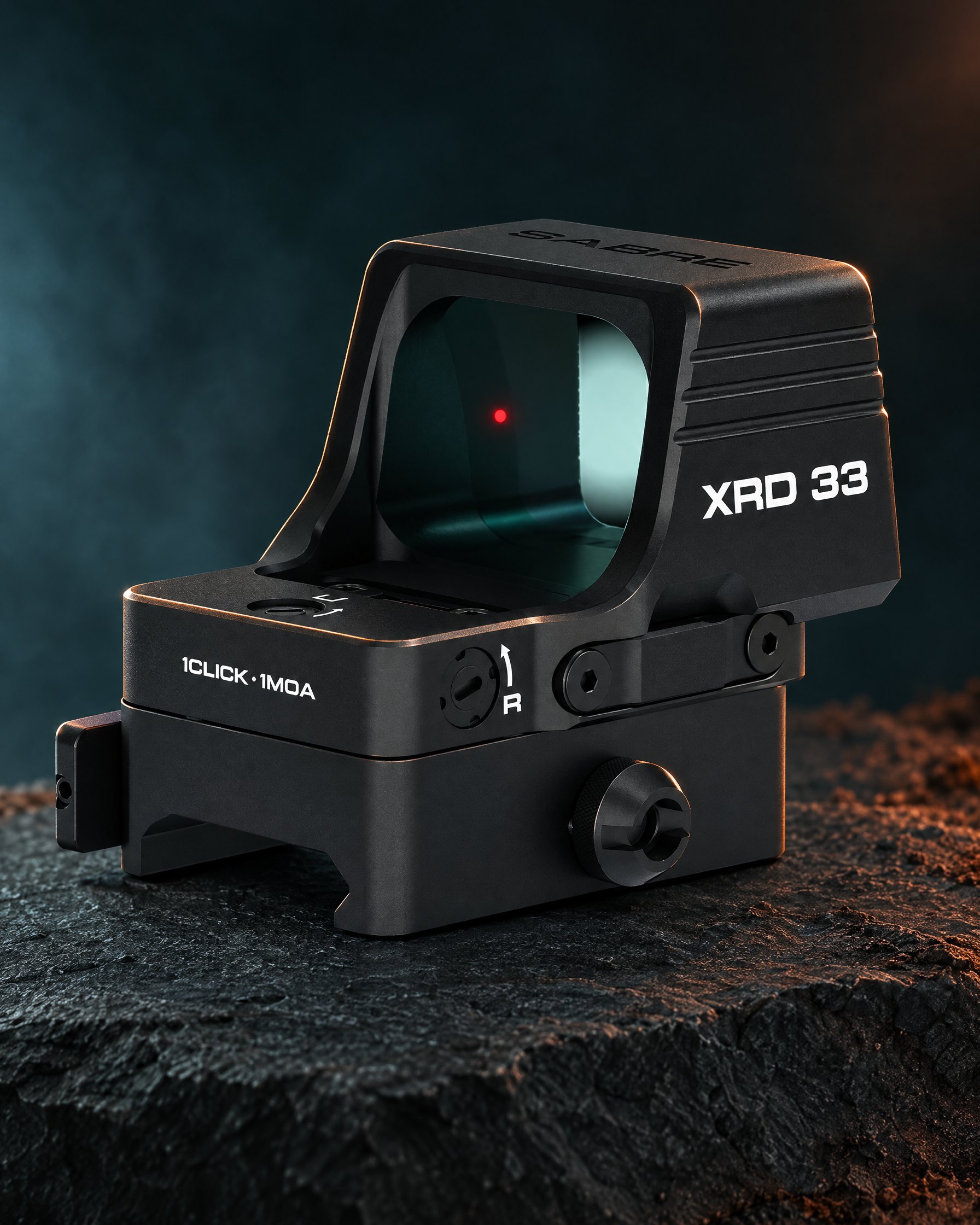 Sabre XRD 33 open reflex sight on its quick-release mount, with numbered markers