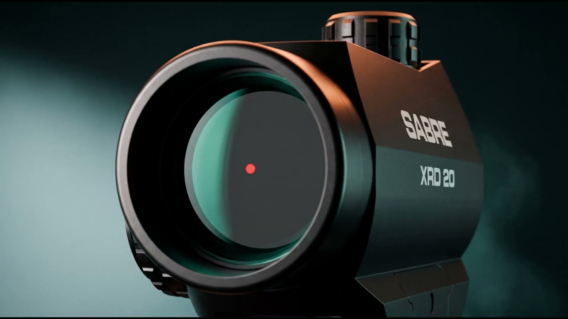 Sabre XRD 20 red dot sight with the dot lit in the window