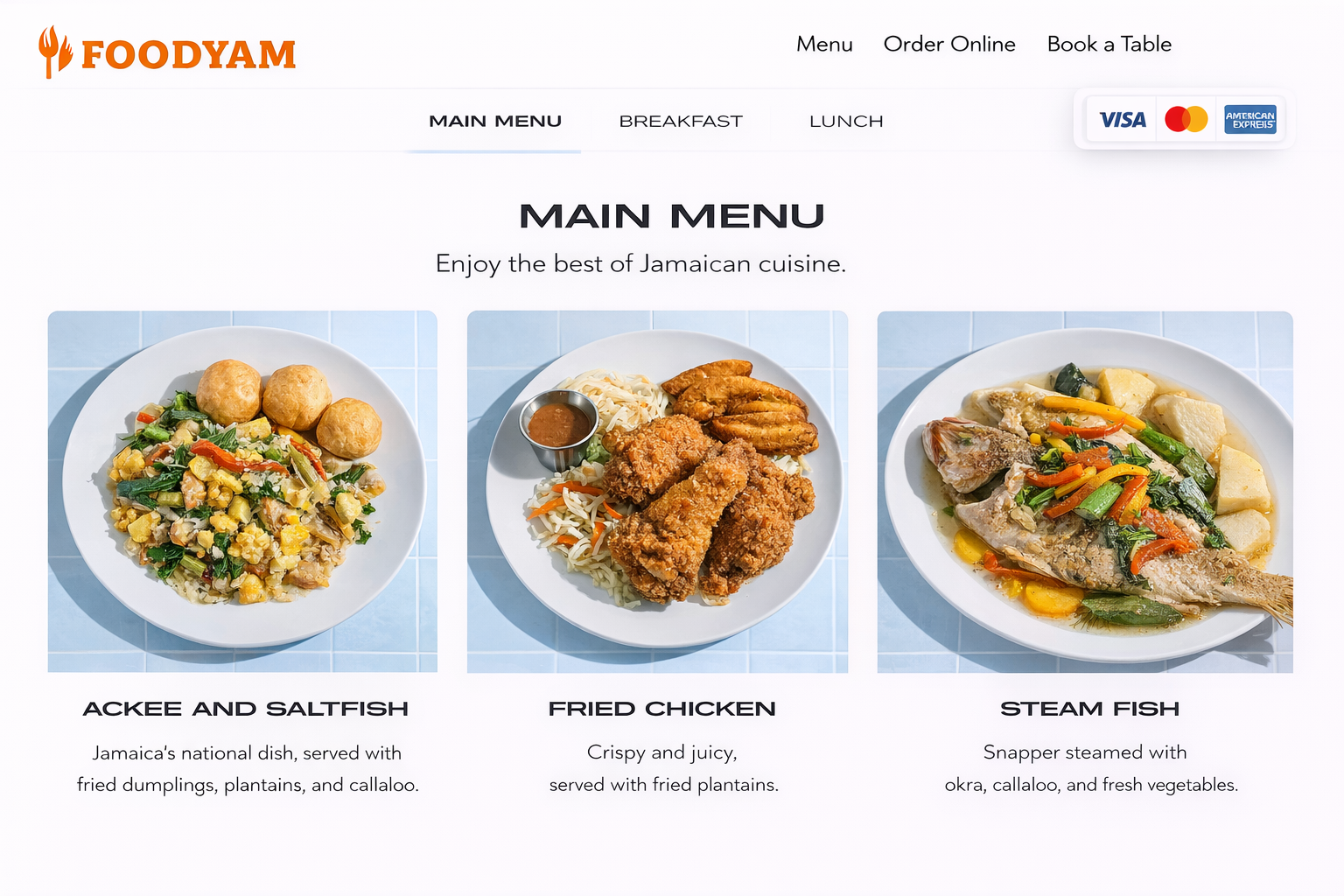 Online ordering interface