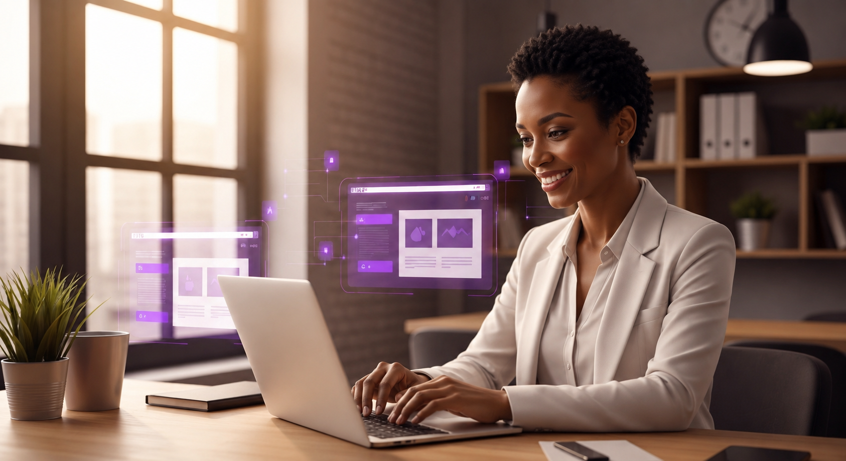 Business owner reviewing AI website migration dashboard