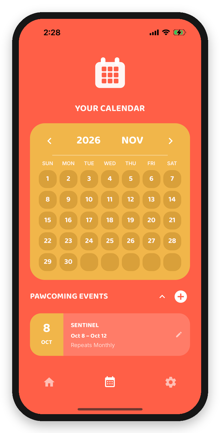 Your calendar with upcoming events
