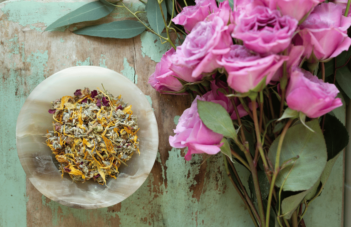 Herbs prepared for a healing bath