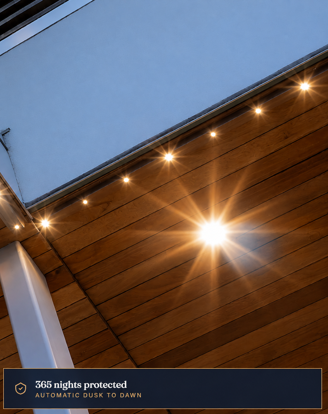 Lumenox home illuminated for safety and security at night