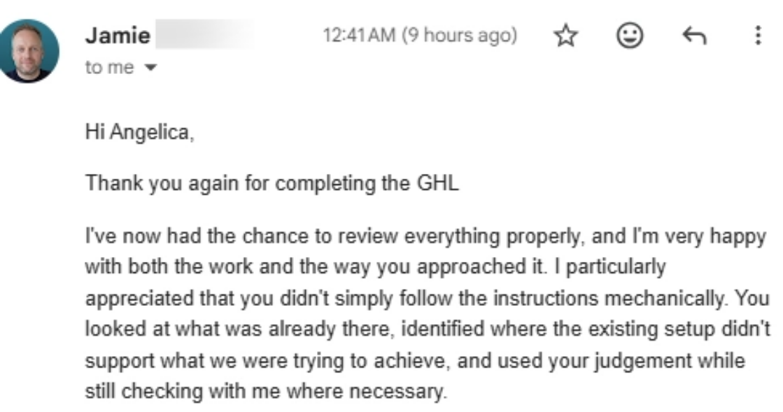 Client testimonial screenshot