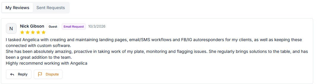 Client testimonial screenshot
