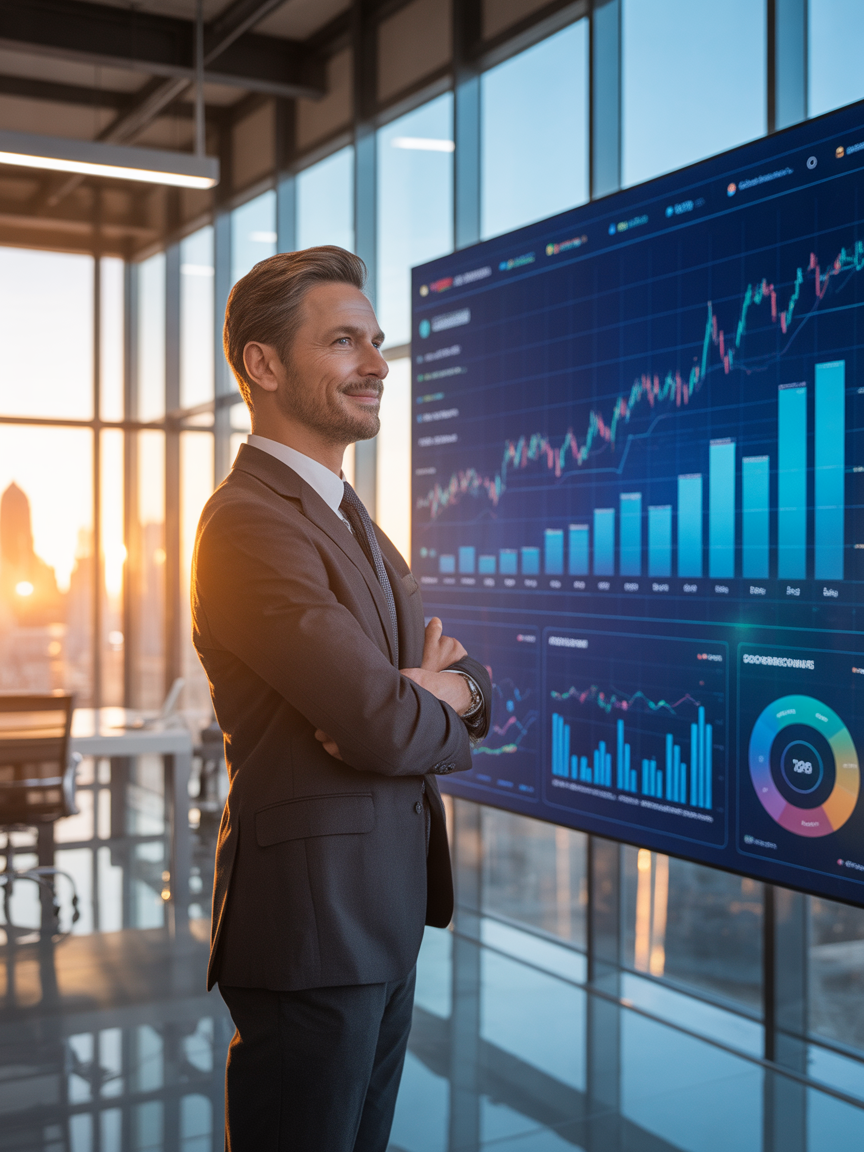 Leader reviewing AI results dashboard