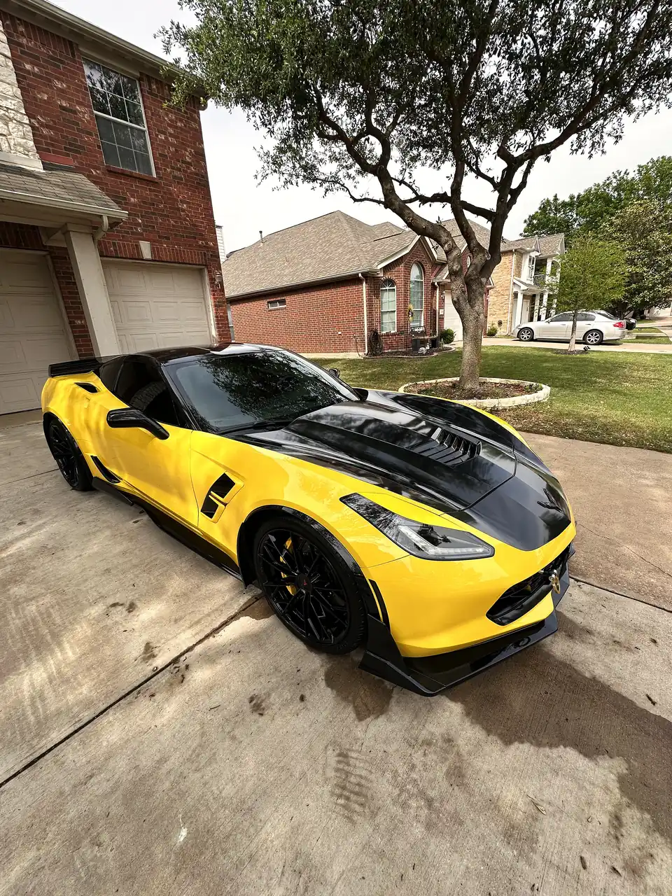 Yellow Corvette Grand Sport after a mobile detail in Dallas-Fort Worth