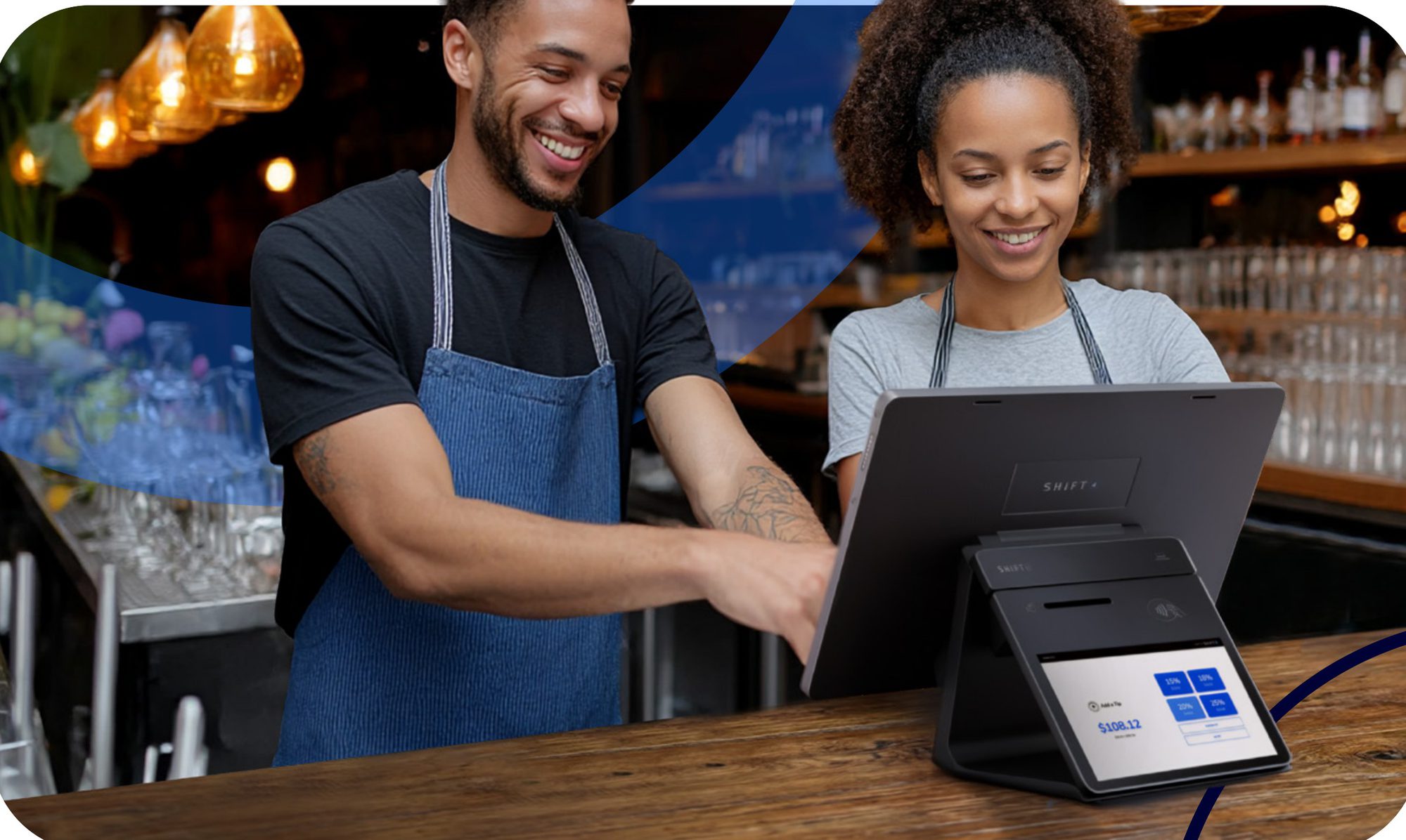 Bar staff working on a SkyTab POS workstation