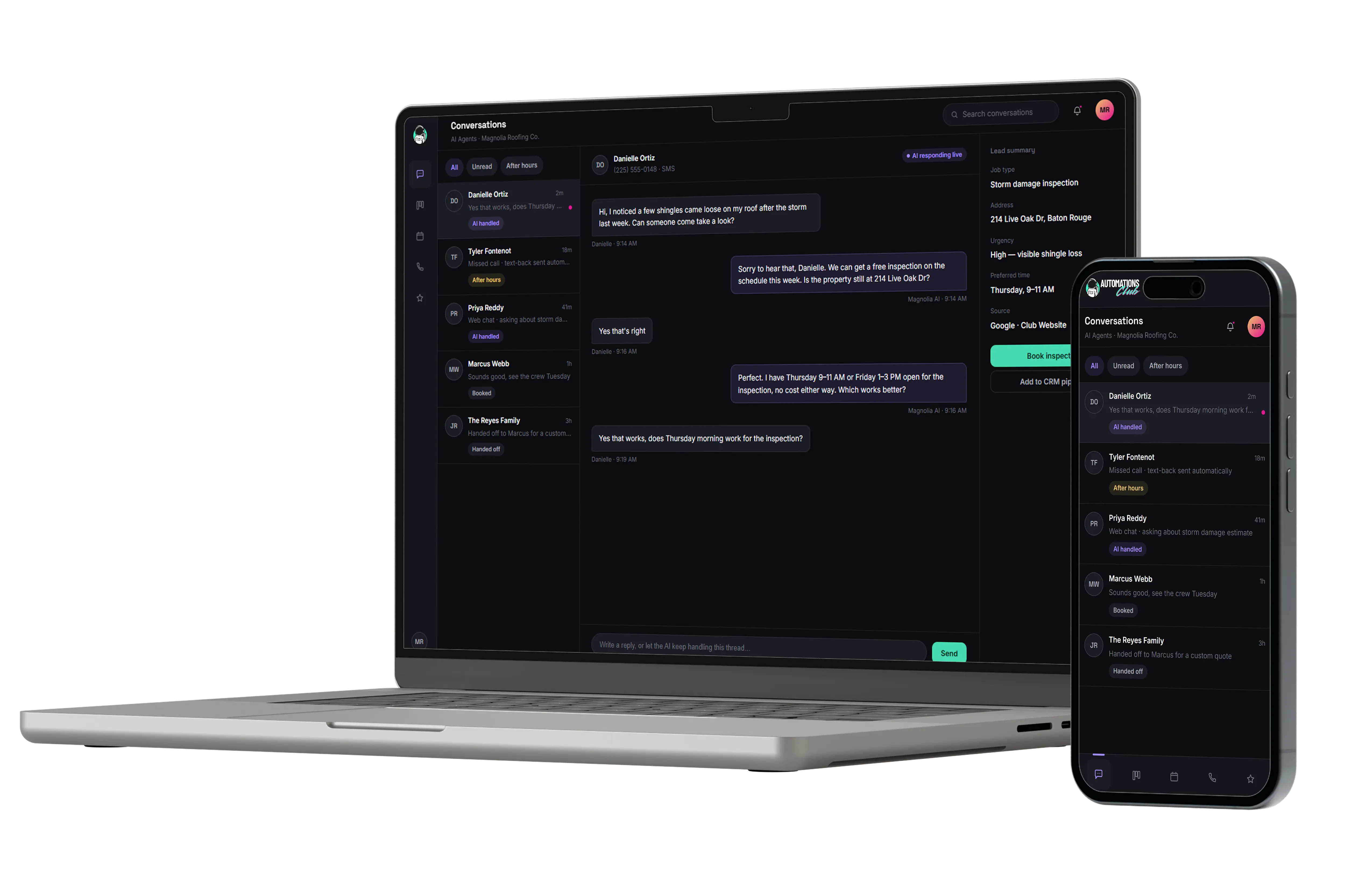 Phone System missed-call text-back interface
