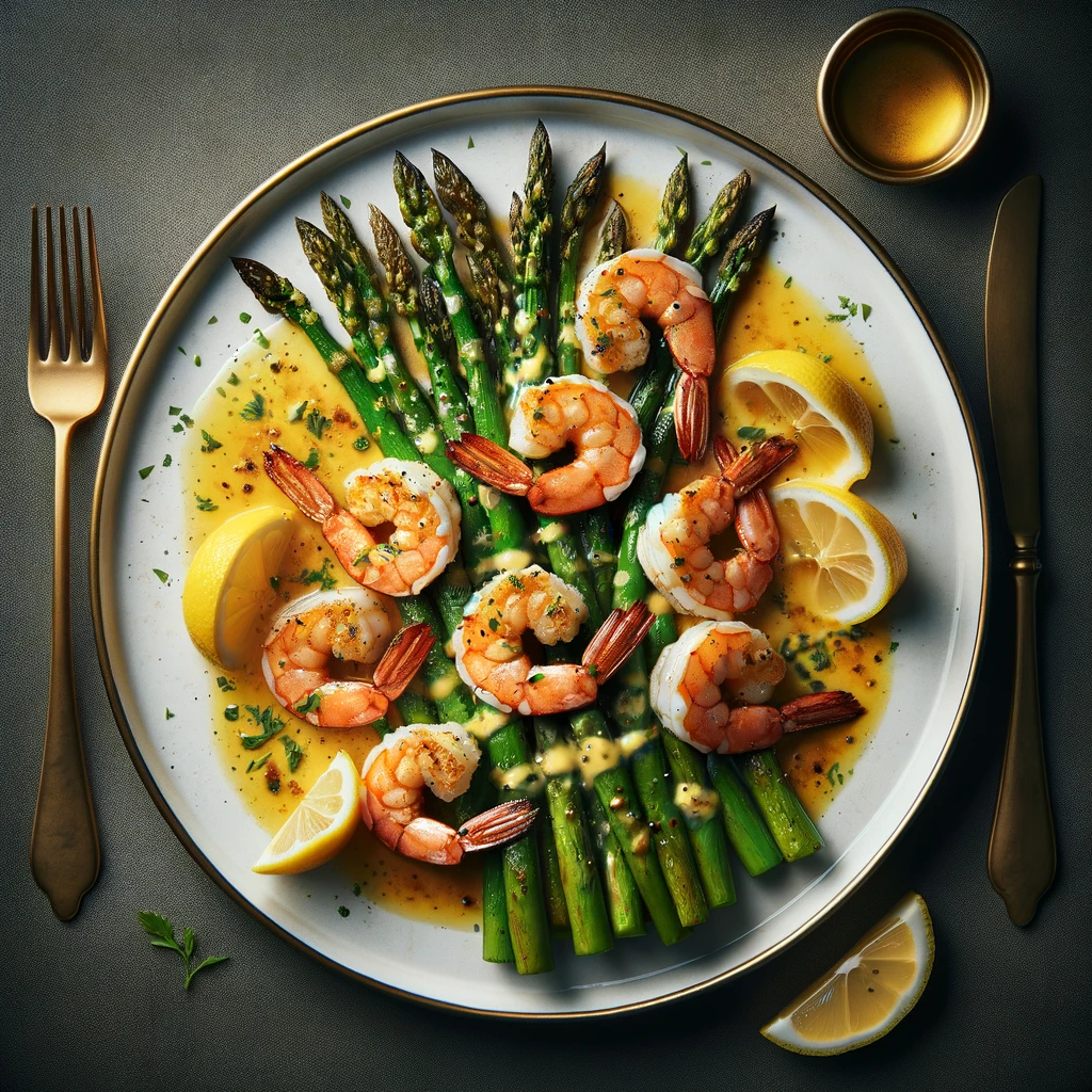 Keto Delish Garlic Butter Shrimp and Roasted Asparagus with Hollandais