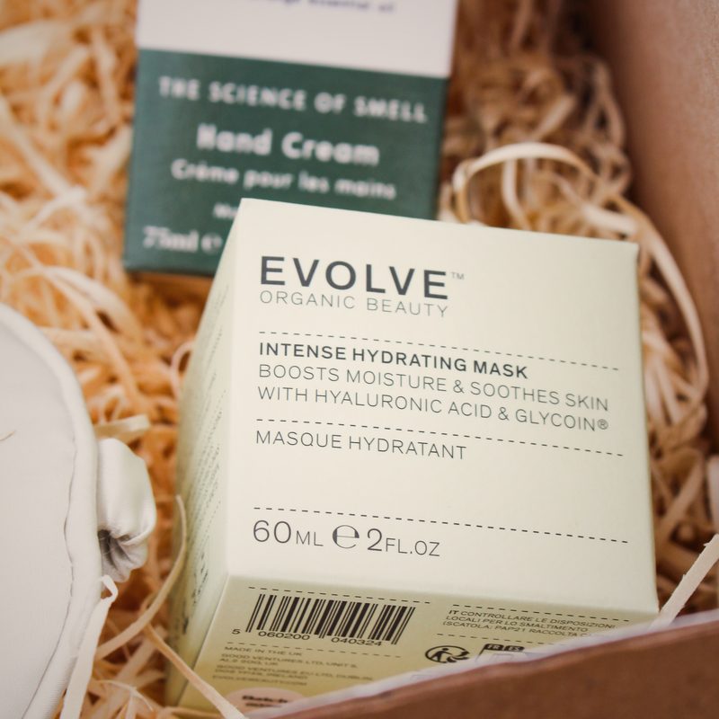 Hydrating mask and hand cream in a hamper