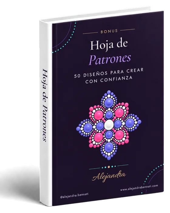 El bono Hoja de Patrones, como libro, con un patrón de puntos rosa y violeta en la tapa