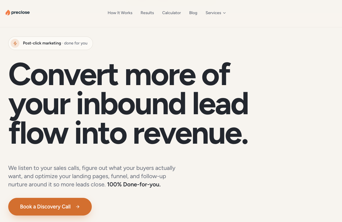 Preclose.ai Inbound CRO — live platform screenshot