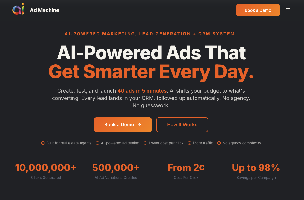 AI Ad Machine & CRM — live platform screenshot
