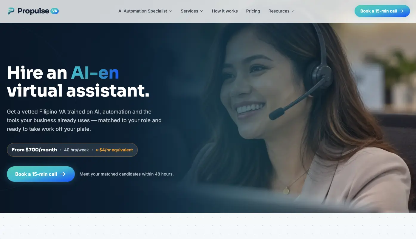 PropulseVA — AI-Trained Virtual Assistant & Talent Infrastructure live platform screenshot