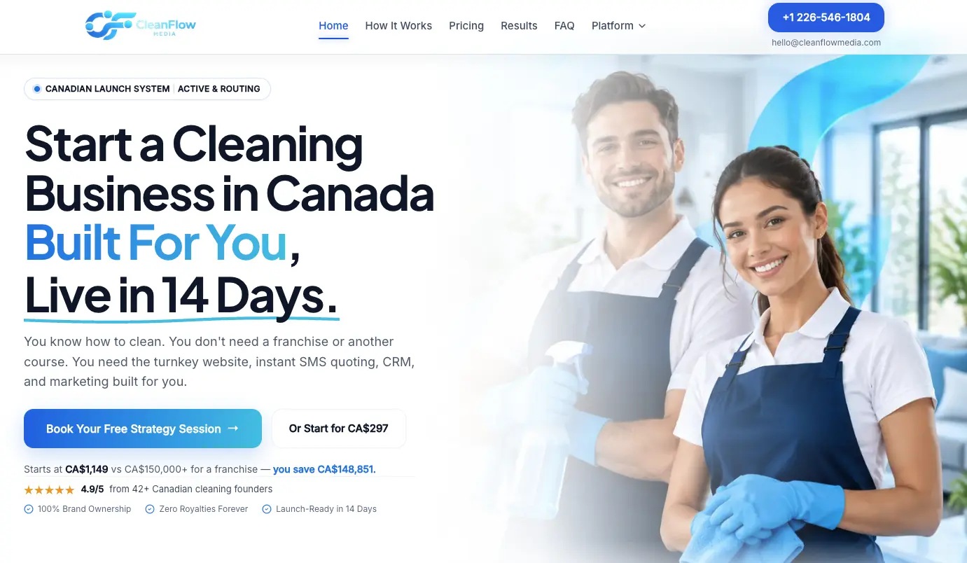 Cleanflow Media — Turnkey Cleaning Empire Infrastructure live platform screenshot
