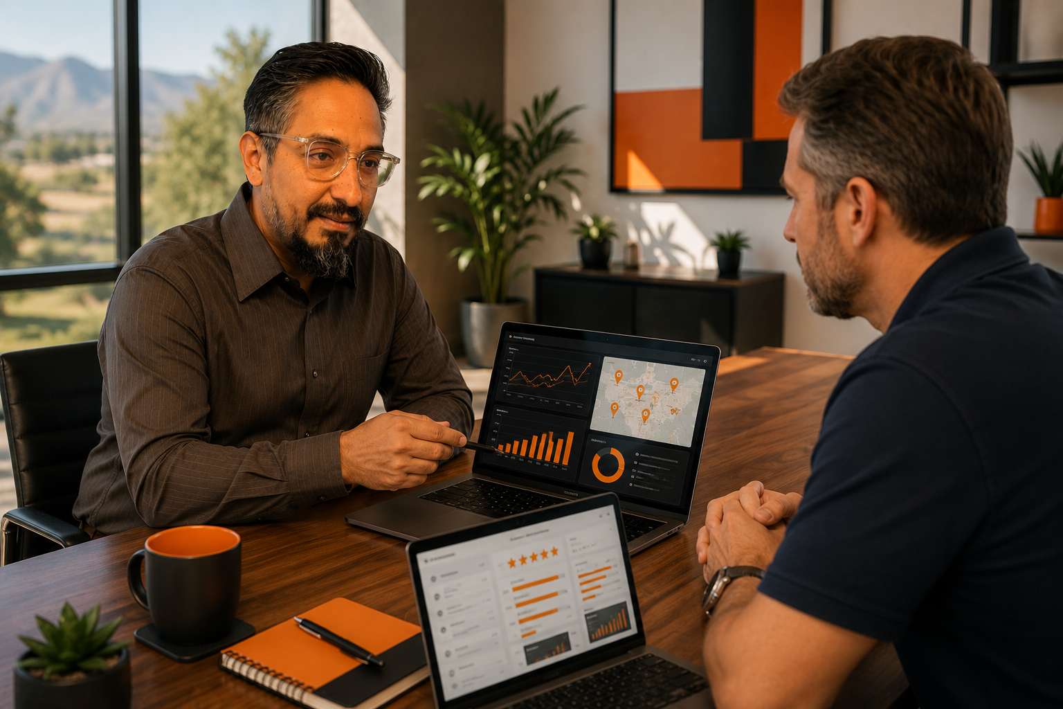 Geo Accurate helping a business owner understand websites reviews search AI and marketing