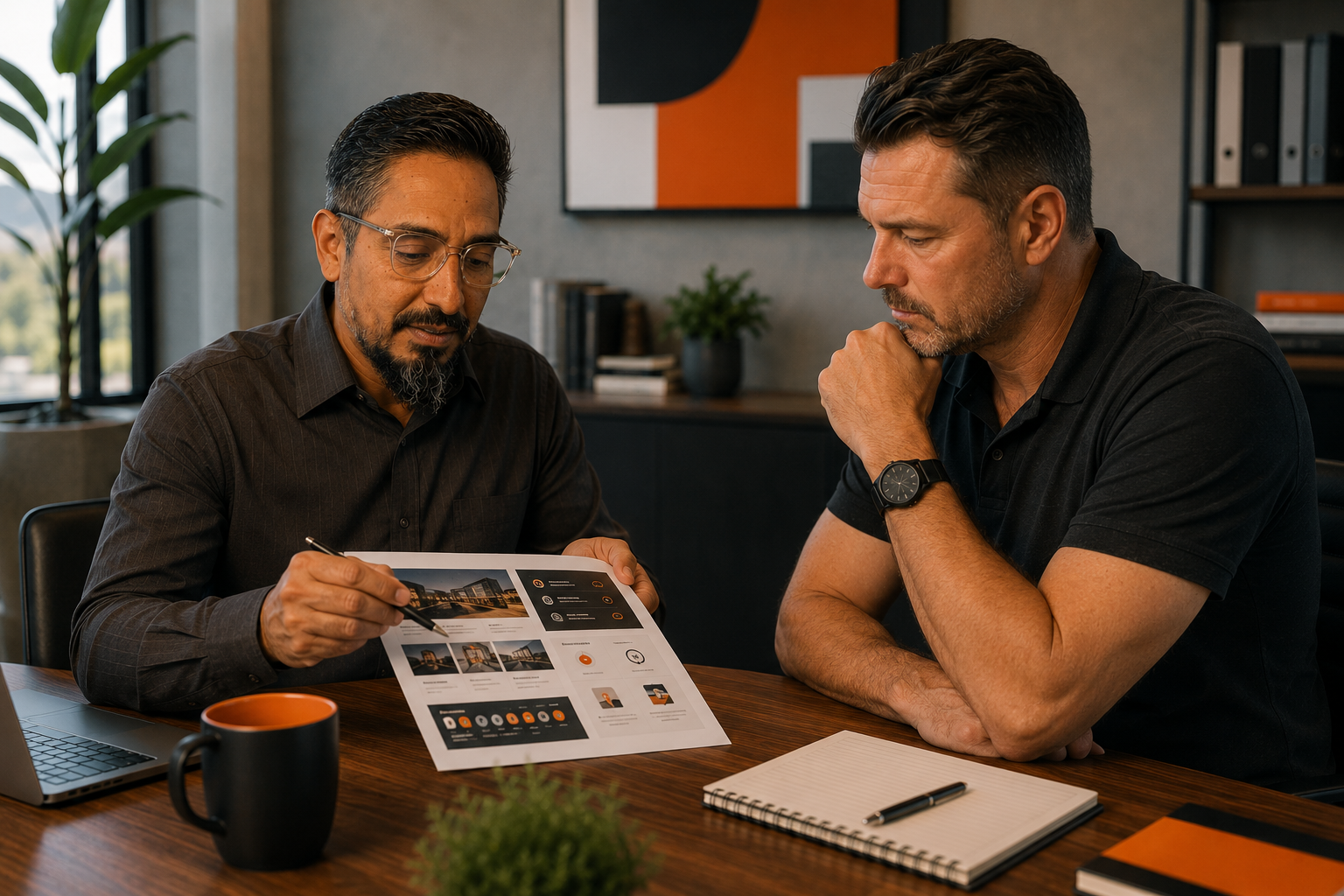 Business owner reviewing marketing investment and growth plan
