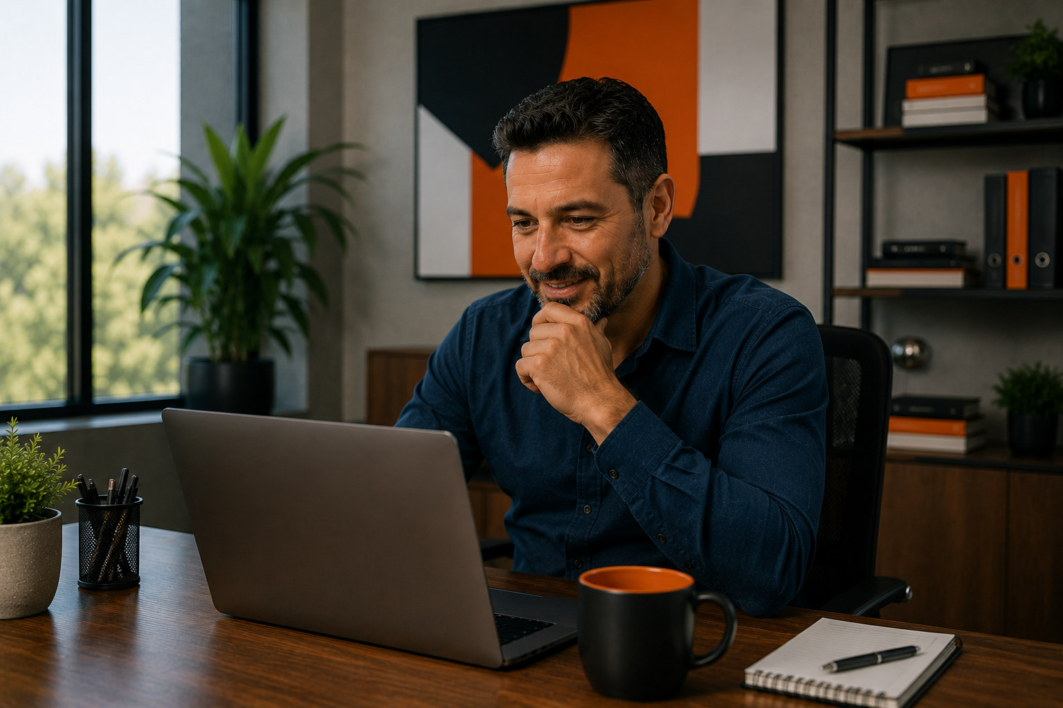 Business owner reviewing growth investment and marketing system options