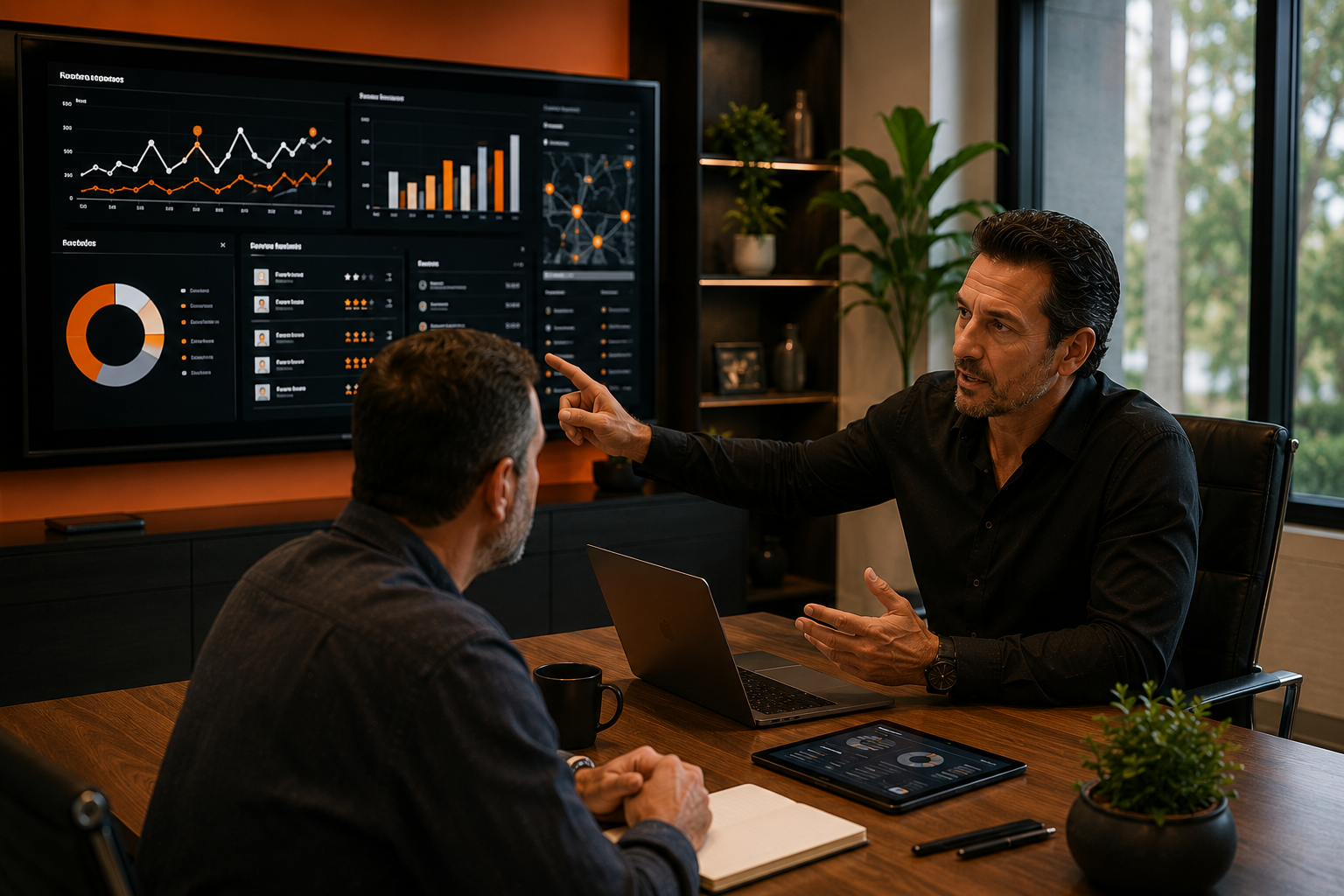 Established business owner reviewing a clear growth roadmap with a Geo Accurate strategist