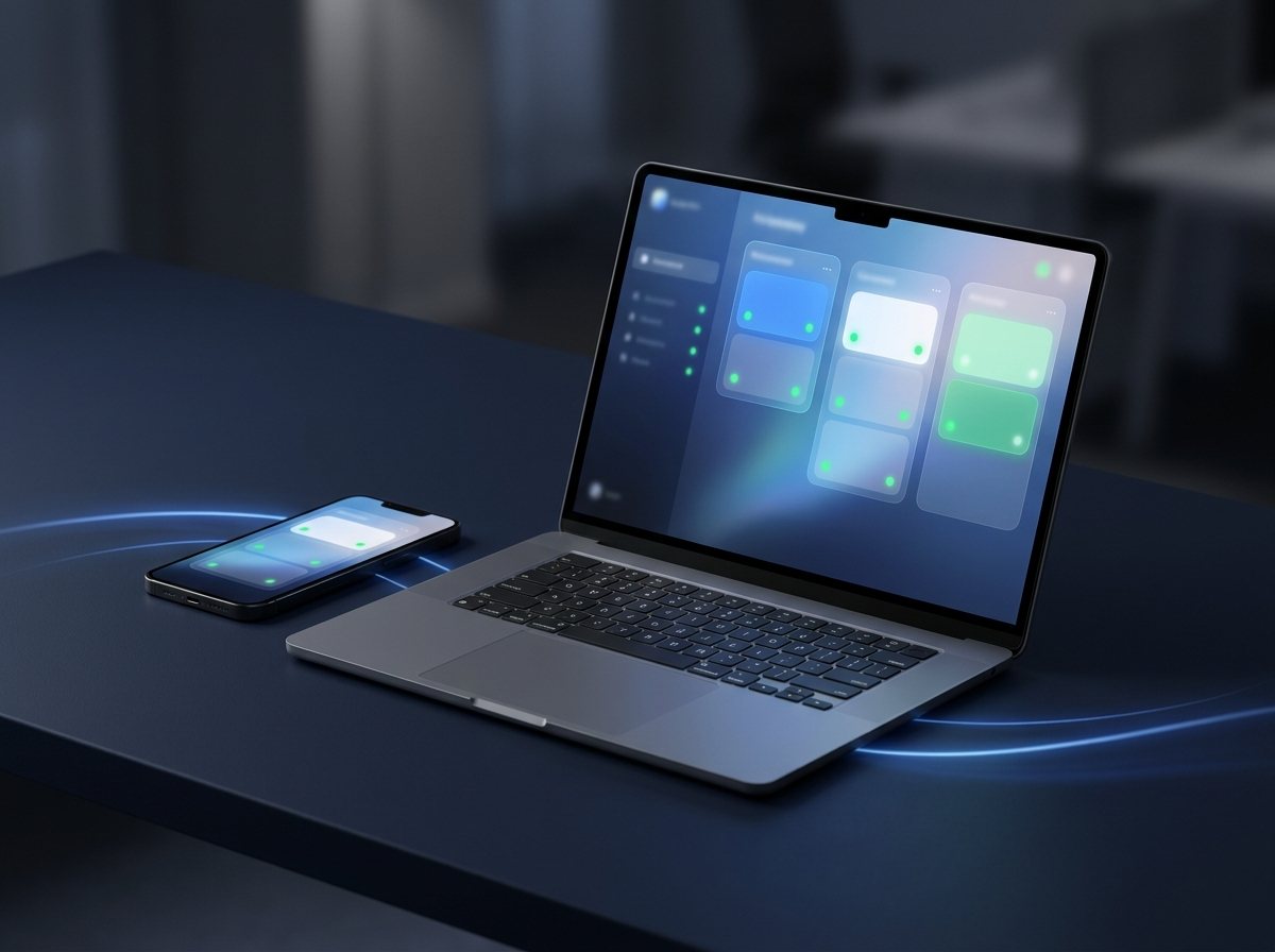 A laptop and phone showing a CRM pipeline