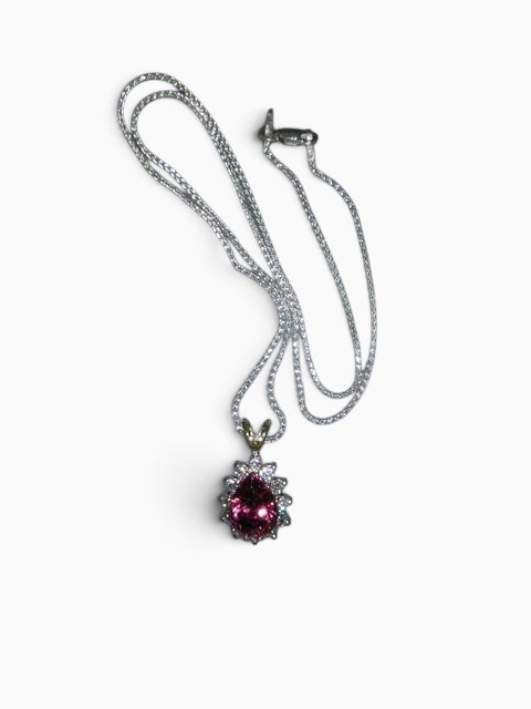 Pink Tourmaline & Diamond Pendant