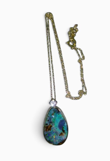 Boulder Opal & Diamond Pendant