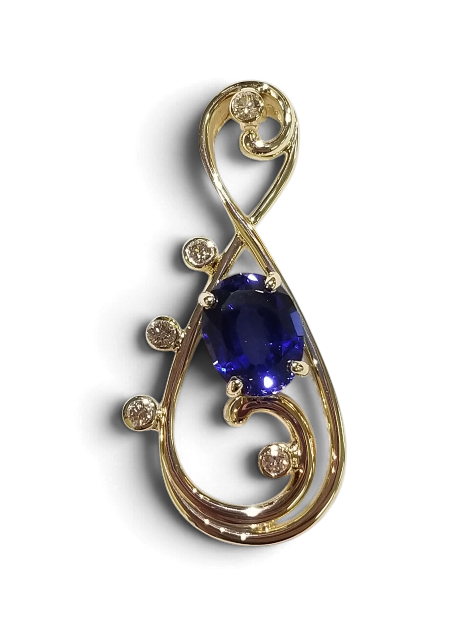 Custom sapphire swirl pendant