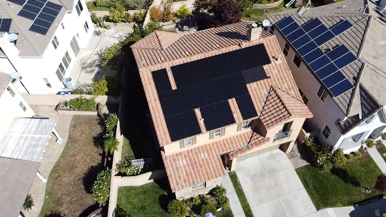 Aerial view of a Nueva Energy rooftop solar install