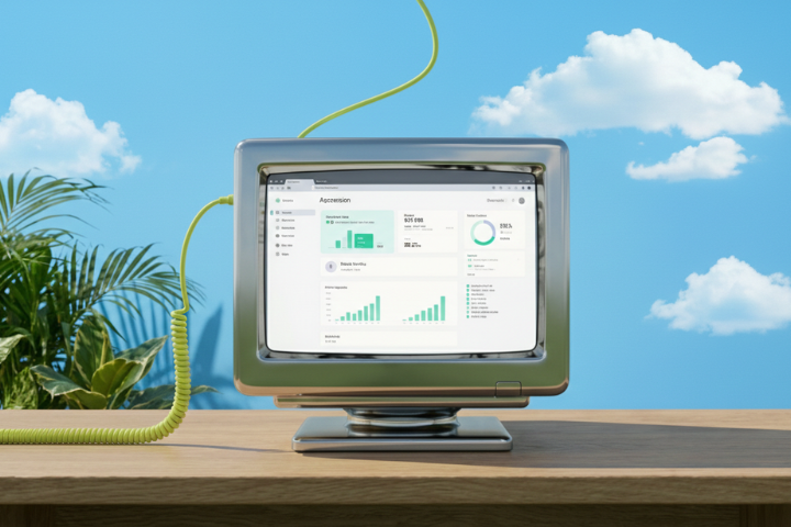 Chrome monitor showing business analytics dashboard