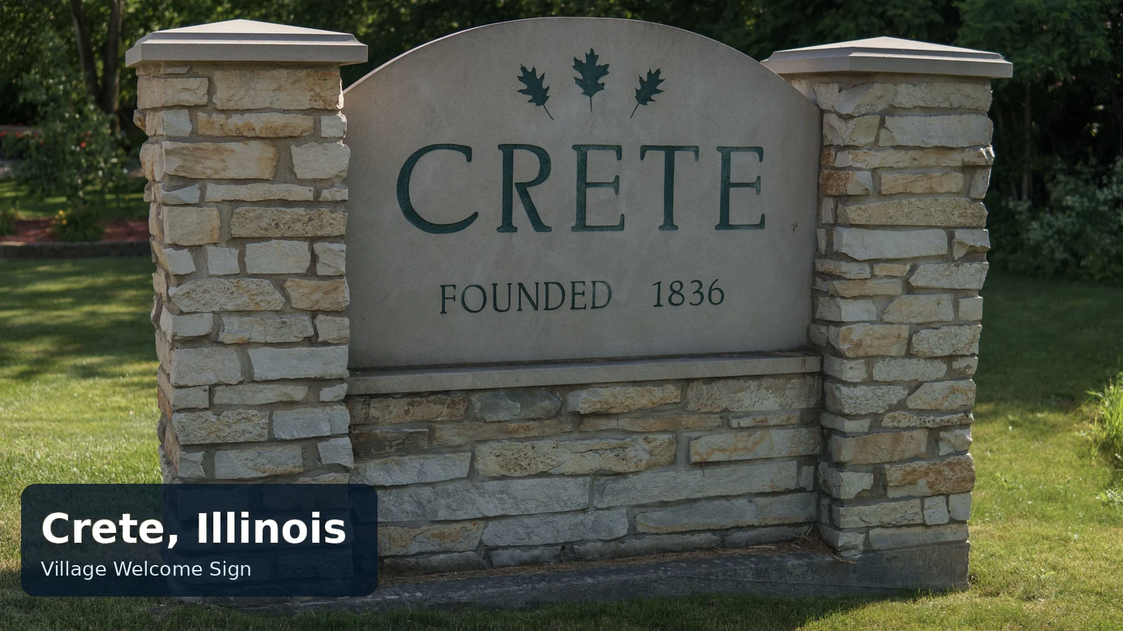 Village welcome sign in Crete, Illinois