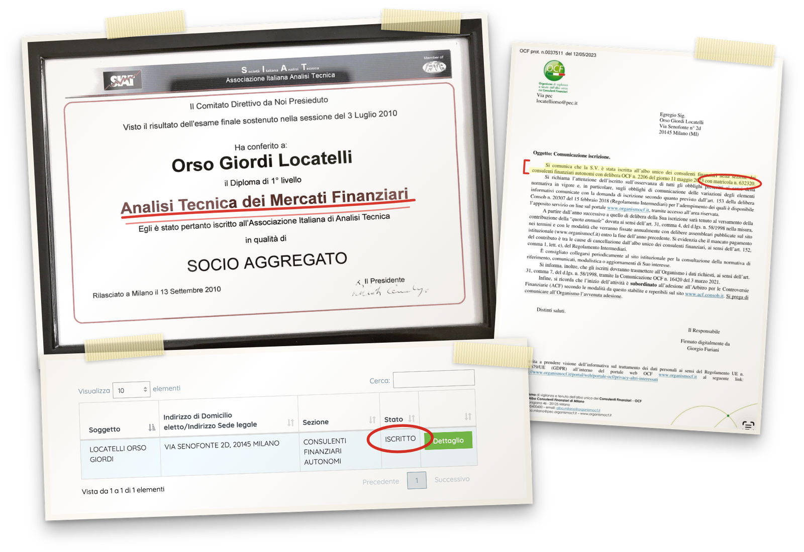 Diploma SIAT, iscrizione all'Albo unico OCF e scheda pubblica dell'albo