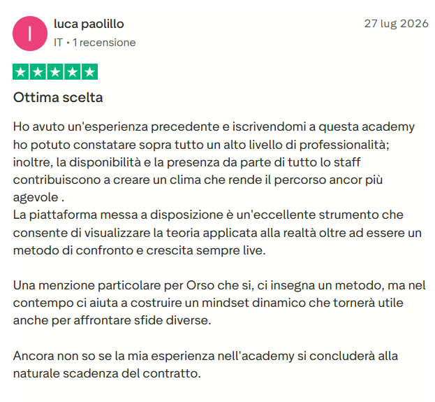 Recensione Trustpilot di uno studente GOAT Money