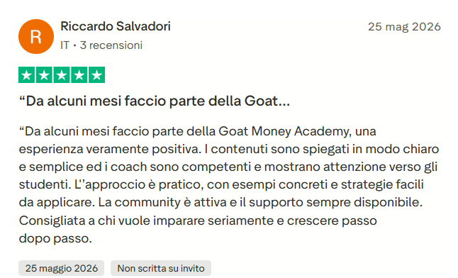 Recensione Trustpilot di uno studente GOAT Money