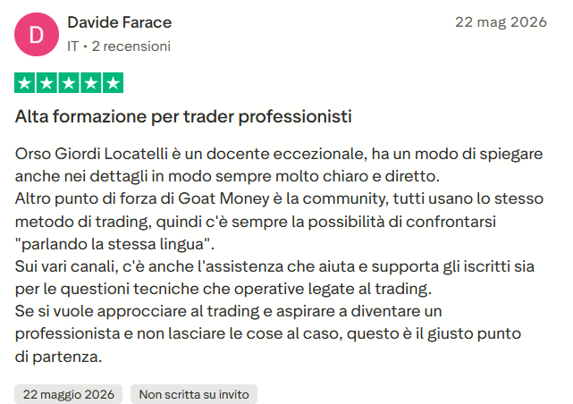 Recensione Trustpilot di uno studente GOAT Money