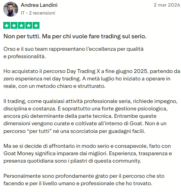 Recensione Trustpilot di uno studente GOAT Money