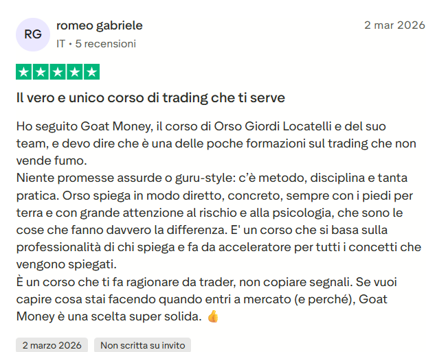Recensione Trustpilot di uno studente GOAT Money