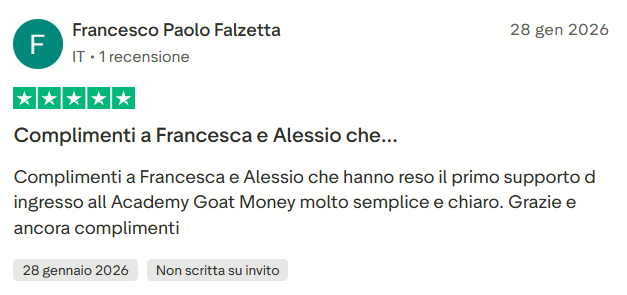 Recensione Trustpilot di uno studente GOAT Money