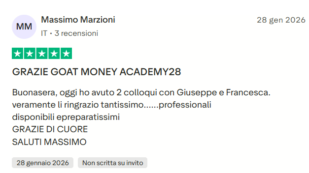 Recensione Trustpilot di uno studente GOAT Money