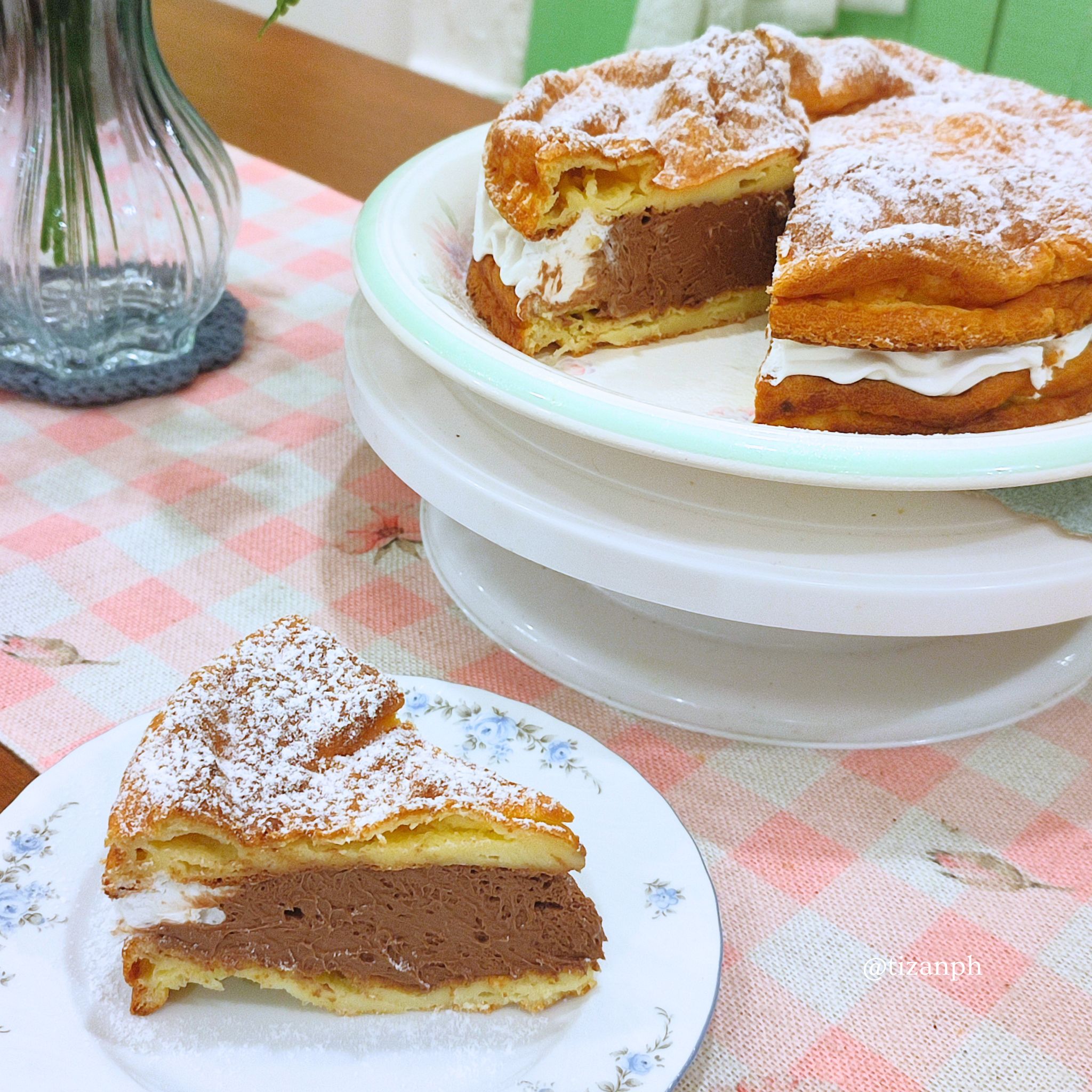 Strawberry pastry served on a soft cafe table