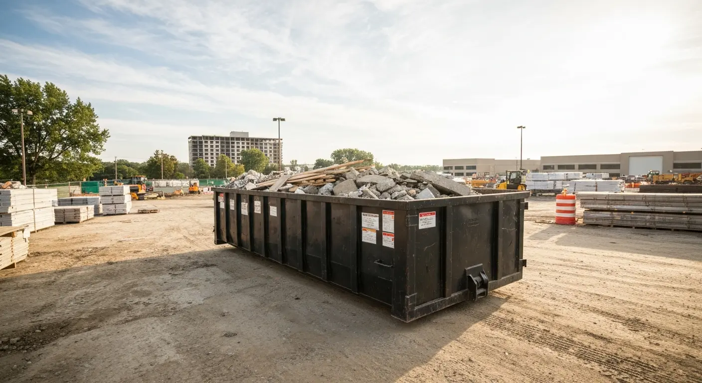 Construction dumpster on commercial site
