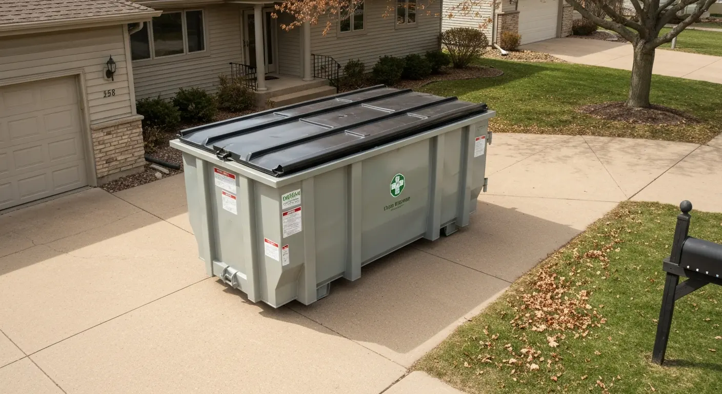 10-yard dumpster in residential area