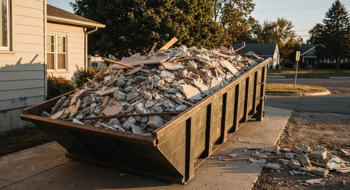 Construction debris in rolloff container