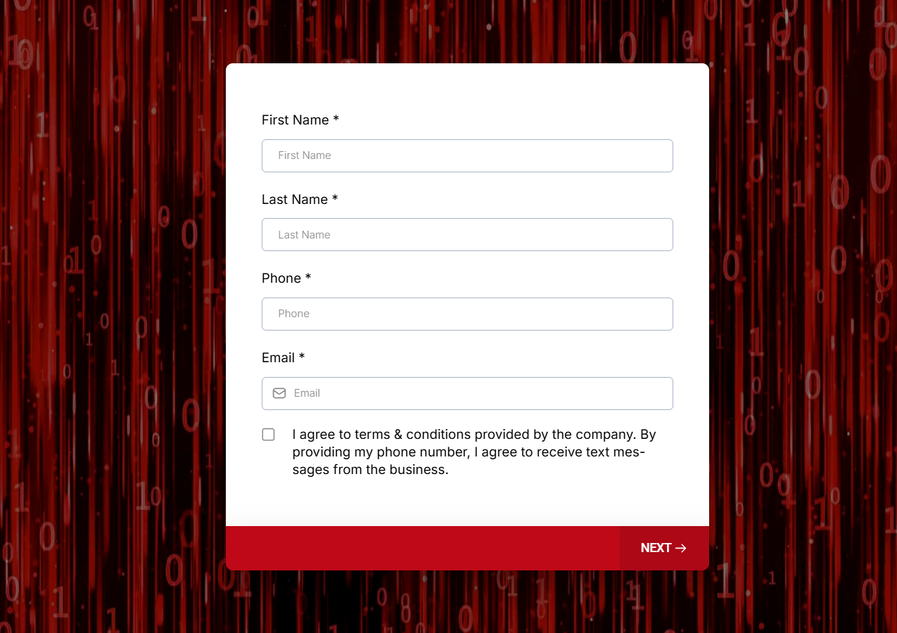 First step of the multi-step survey collecting contact details